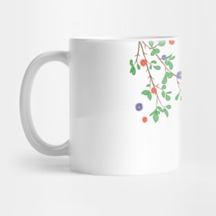 Delicate Minimalistic Branches with Leaves and Flowers | White Background Mug